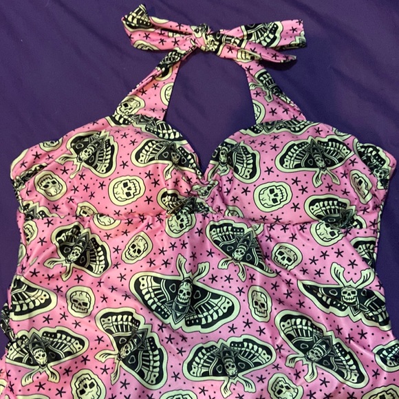 Sourpuss | Swim | Rare Pink Sourpuss Death Moth Skulls Pinup Bathing ...